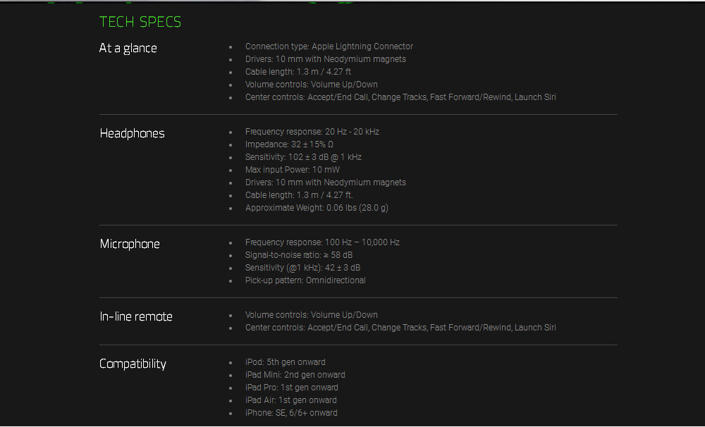 [HK Stock] Razer Hammerhead iOS Headphones with In-Line Remote Mic Lightning Port for iOS Users - Green + Black