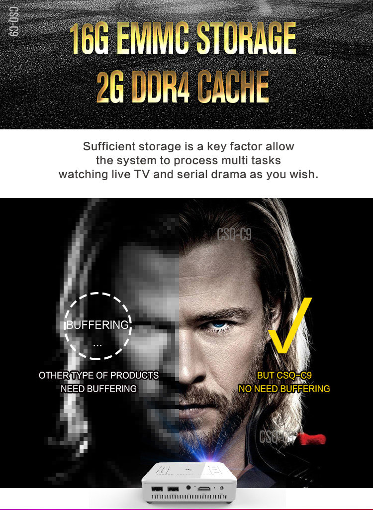 C9 DLP RK3328 Mini Pocket Projector 4K Android 2G/16G 2.4G/5G WiFi Bluetooth Eshare/Airplay/MiraCast - Black