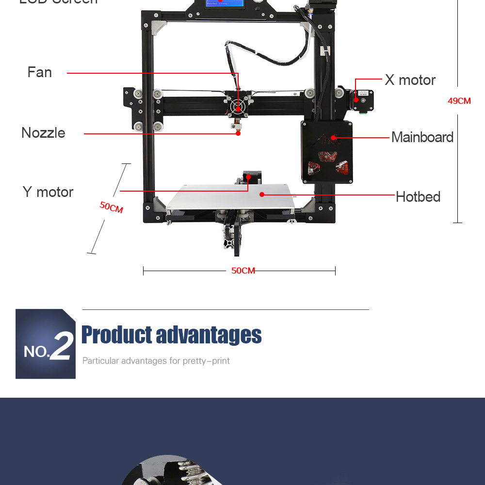 Anet A2 3D Printer with LCD Display Printing Volume TF Card Off-line Printing - Black