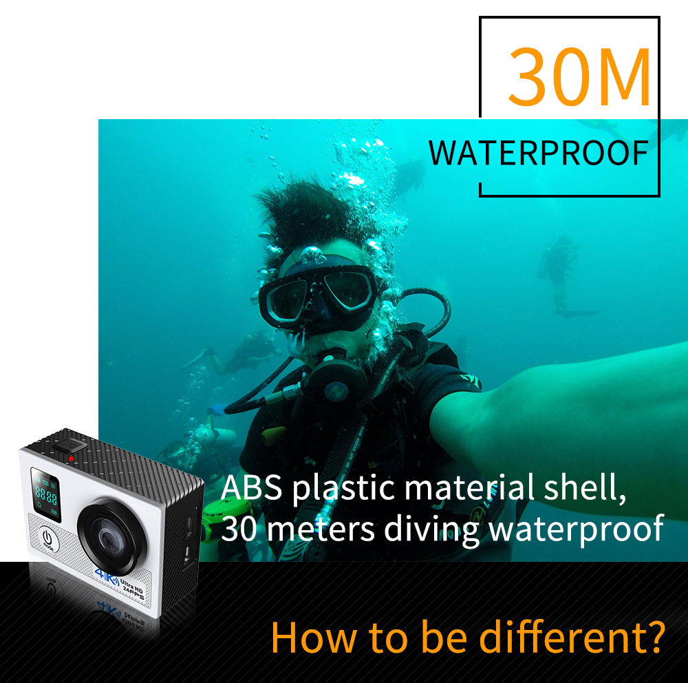 N5B NTK96660 Sony IMX179 2.0 Inches TFT LCD Action Camera 4K 170 Degrees Wide Angle Fish Eye WiFi Dual Lens Waterproof Sports Camera - Silver