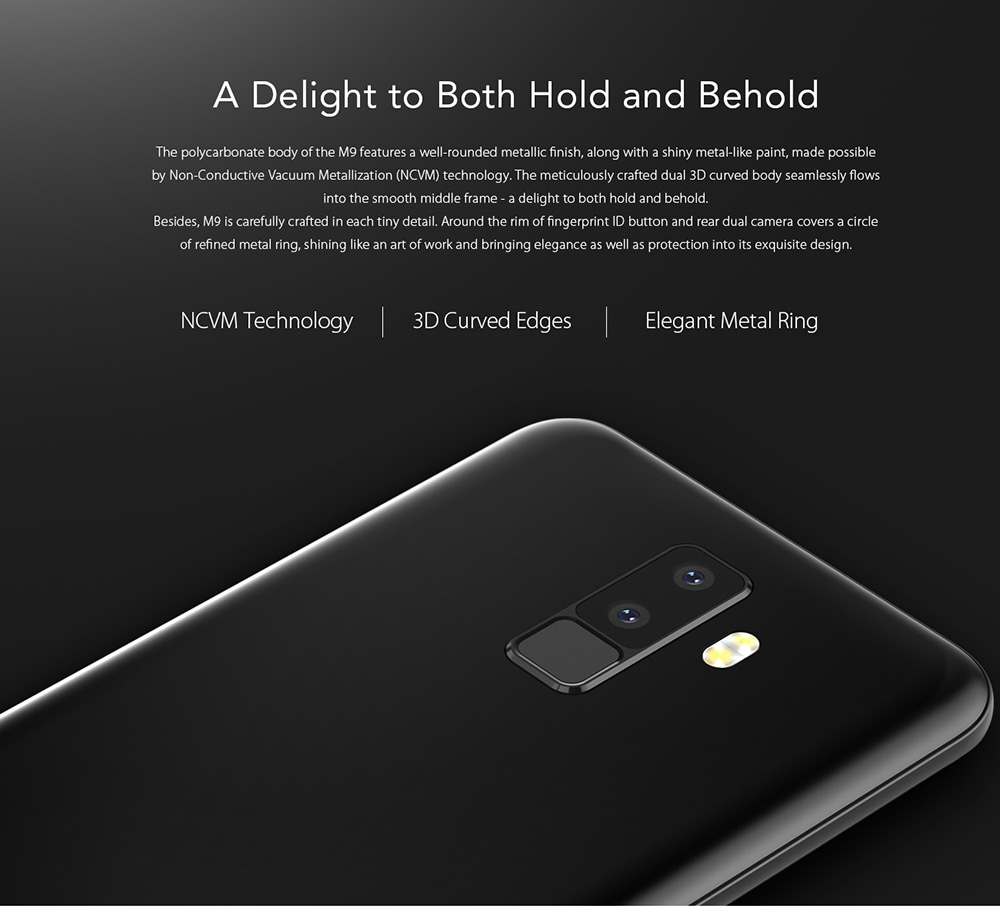 [HK Stock]Leagoo M9 5.5 Inch Smartphone 18:9 HD Screen Four Cameras 2GB 16GB MTK6580 Quad Core Android 7.0 Touch ID Super Slim Curved Body - Blac