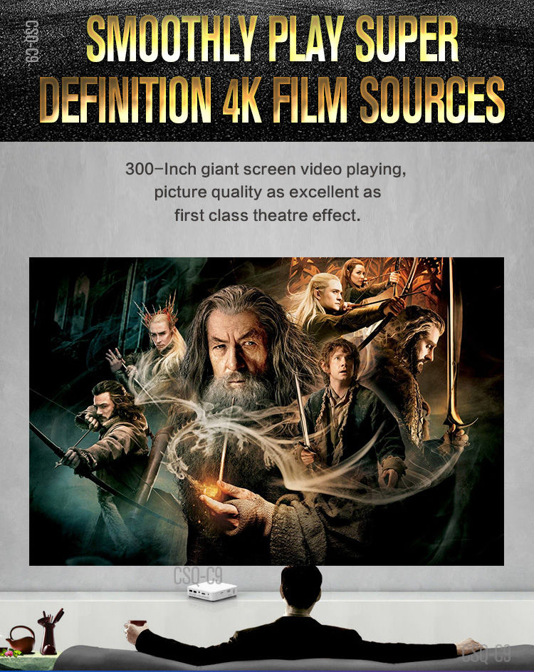 C9 DLP RK3328 Mini Pocket Projector 4K Android 2G/16G 2.4G/5G WiFi Bluetooth Eshare/Airplay/MiraCast - Black