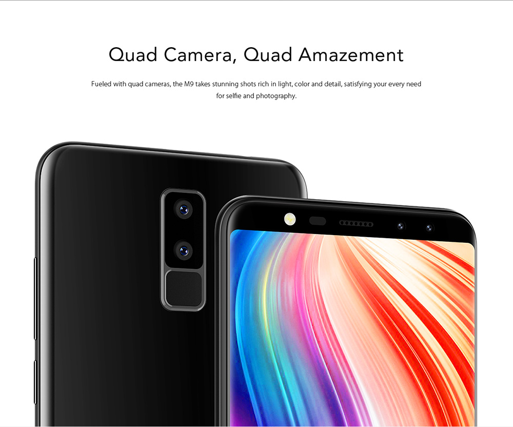 [HK Stock]Leagoo M9 5.5 Inch Smartphone 18:9 HD Screen Four Cameras 2GB 16GB MTK6580 Quad Core Android 7.0 Touch ID Super Slim Curved Body - Blac