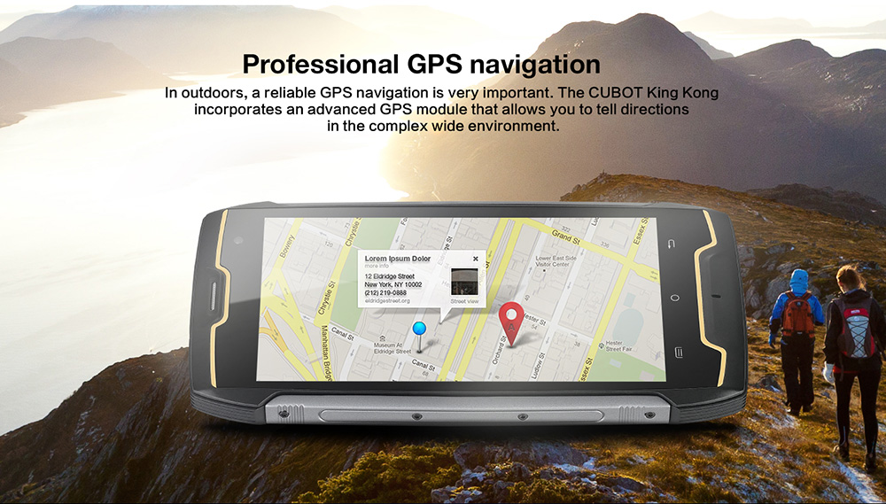 [HK Stock]Cubot King Kong 5.0 Inch Smartphone IP68 waterproof 2GB RAM 16GB ROM MT6580 Quad Core 1.3GHz 8.0MP Cam Android 7.0 4400mAh Large Battery - Black