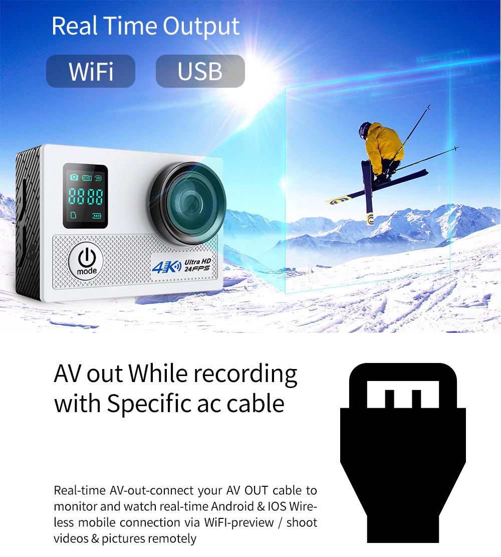 N5B NTK96660 Sony IMX179 2.0 Inches TFT LCD Action Camera 4K 170 Degrees Wide Angle Fish Eye WiFi Dual Lens Waterproof Sports Camera - Silver