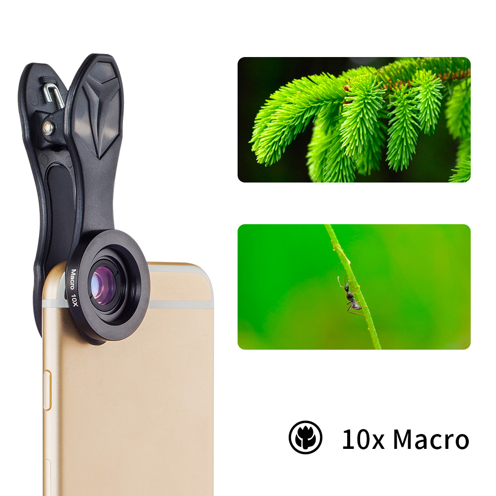 Apexel APL-16MM Optic Professional Wide-angle Macro & Star Filter Phone Camera Lens - Black