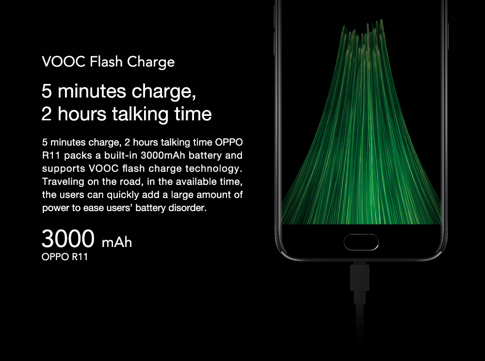 OPPO R11 5.5 Inch Smartphone Android 7.1 16.0MP + 20.0MP Dual Rear Cam + 20.0MP Front Cam Snapdragon 660 FHD Screen 4GB 64GB  VOOC Flash Charge - Black