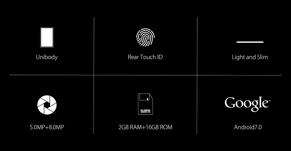 [HK Stock]Blackview A10 5.0 Inch Smartphone 2GB RAM 16GB ROM MTK6580A Quad Core 5.0MP Android 7.0 Touch ID - Black