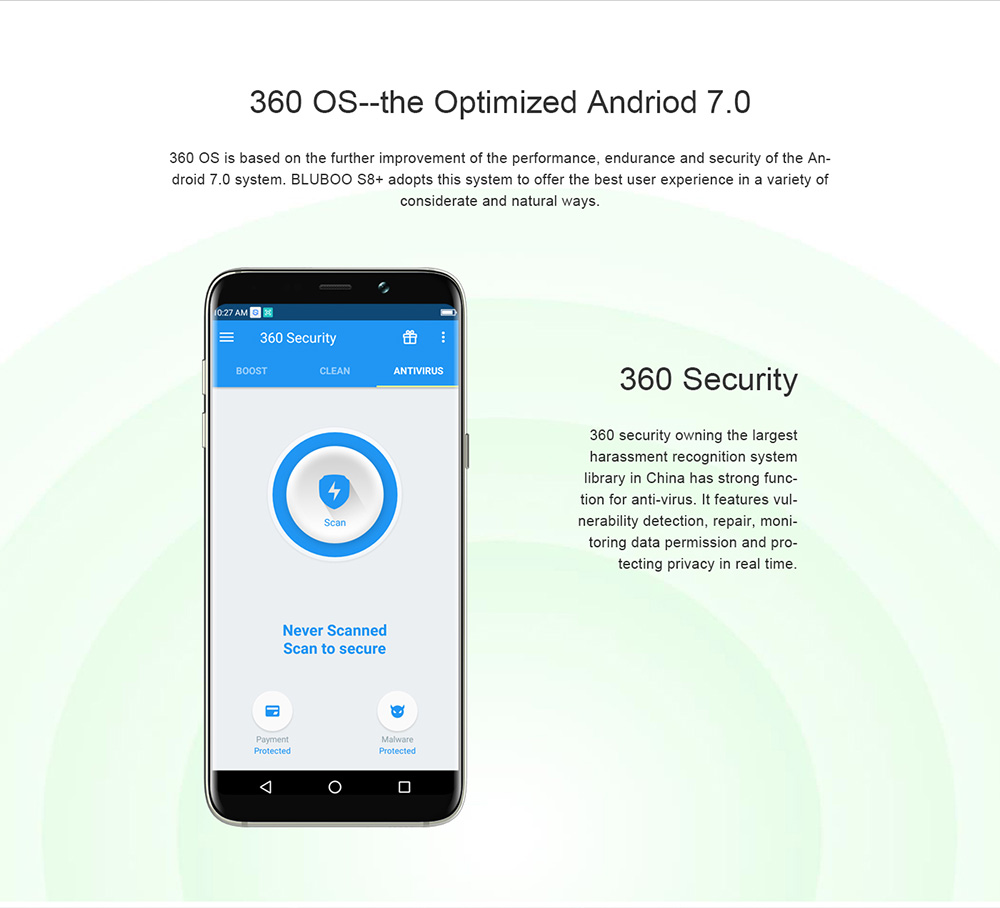 [HK Stock]BLUBOO S8 Plus 6.0 Inch Smartphone HD+ Screen 4GB 64GB MTK6750T Octa Core Dual Rear Camera Android 7.0 Touch ID - Silver