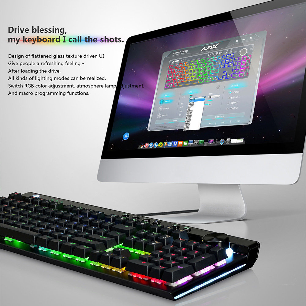 Ajazz AK45 RGB Wired Mechanical Gaming keyboard Box Red Switches With Dual-mode Knob Wrist Rest 111 Keys - Black