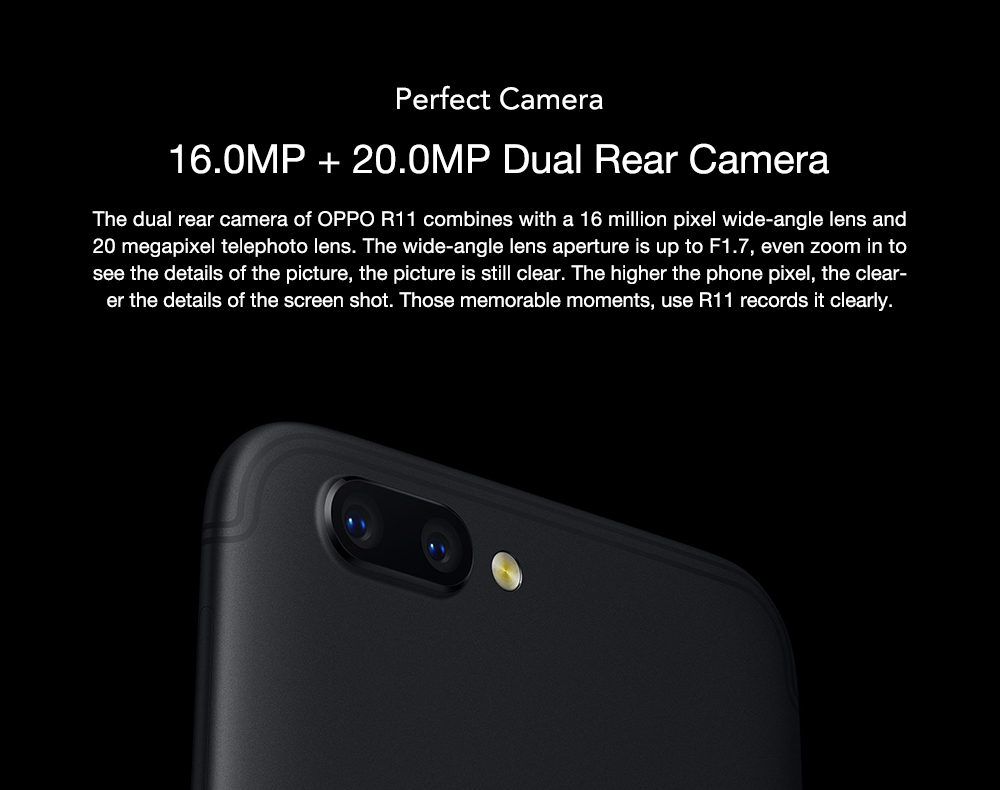 OPPO R11 5.5 Inch Smartphone Android 7.1 16.0MP + 20.0MP Dual Rear Cam + 20.0MP Front Cam Snapdragon 660 FHD Screen 4GB 64GB  VOOC Flash Charge - Black