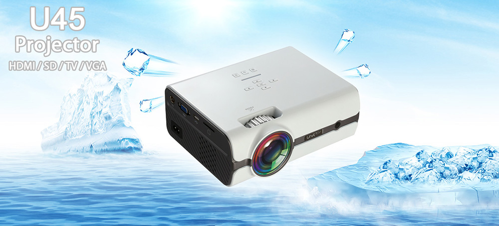 UHAPPY U45 Mini Projector 1080P HD LED 1600 Lumens with Built-in Speakers - Black