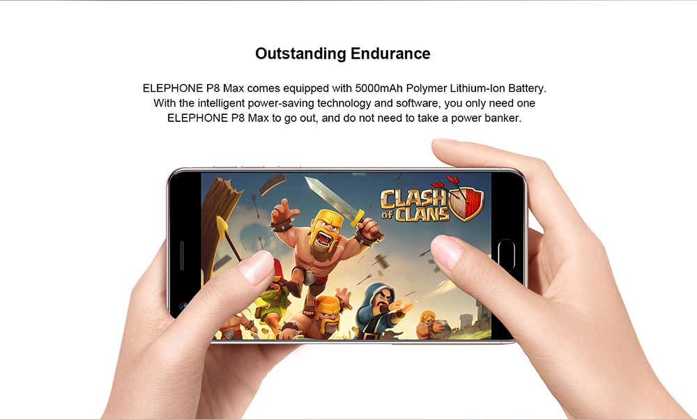 [HK Stock]Elephone P8 Max 5.5 Inch  4G LTE Smartphone FHD Screen 4GB RAM 64GB ROM 13.0MP+16.0MP Cam Octa Core Android 7.0 Touch ID Metal Body 5000mAh - Black