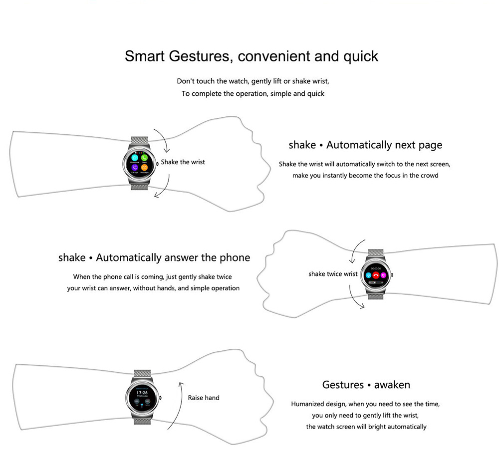 SMA 09 Smartwatch MTK2502C-ARM7 Chip Bluetooth Heart Rate Monitor Message Notification Smart Gesture Leather Band  - Black