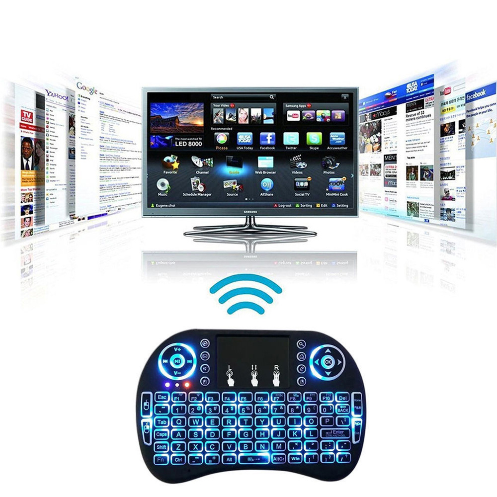 i8 Tri-color Backlight 2.4Ghz Wireless Air Mouse Mini Keyboard Touchpad Smart Remote for PC/Android TV Box/HTPC/Smart TV - Black