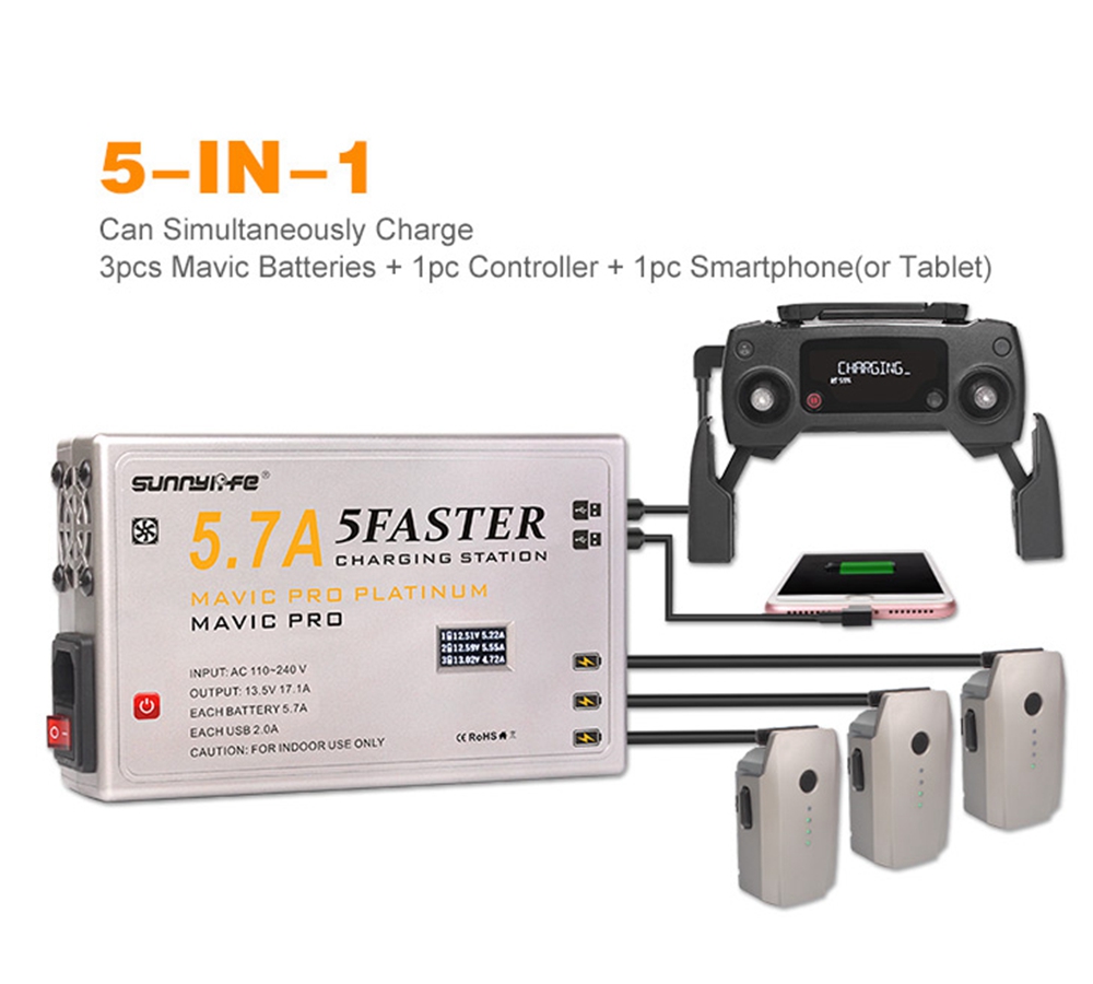Caricabatterie Sunnylife 5 In 1 5.7A Con OLED Per DJI Mavic Pro
