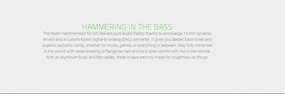 [HK Stock] Razer Hammerhead iOS Headphones with In-Line Remote Mic Lightning Port for iOS Users - Green + Black