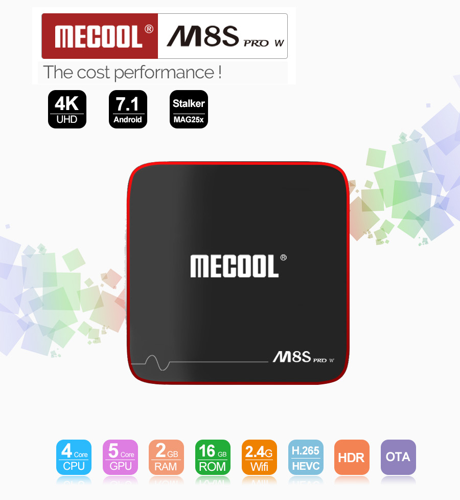 MECOOL M8S PRO W Android 7.1 2GB/16GB Stalker MAG25X KODI 17.3 Amlogic S905W TV BOX WIFI LAN HDTV