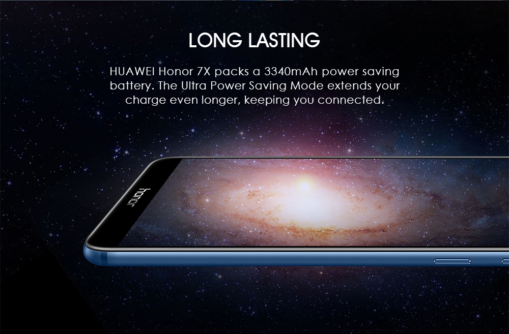 HUAWEI Honor 7X 5.93 Inch Smartphone 18:9 Full Screen 4GB 32GB Kirin 659 Octa Core Dual Rear Cam Android 7.0 Touch ID 3340mAh Battery Metal Body - Black