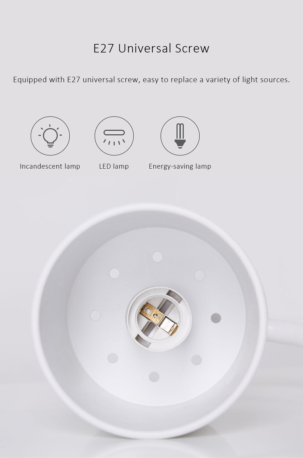Xiaomi Mijia Yeelight Iron Lamp E27 Universal Screw 60W Replaceable Bulb Non-slip Base Desk Lamp -White