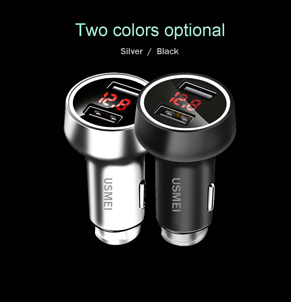USMEI C7 3.6A Dual USB Car Charger With Breathing LED Light Voltage Detection Function - Black
