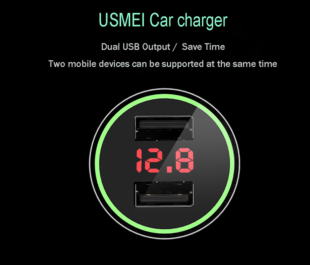 USMEI C7 3.6A Dual USB Car Charger With Breathing LED Light Voltage Detection Function - Black