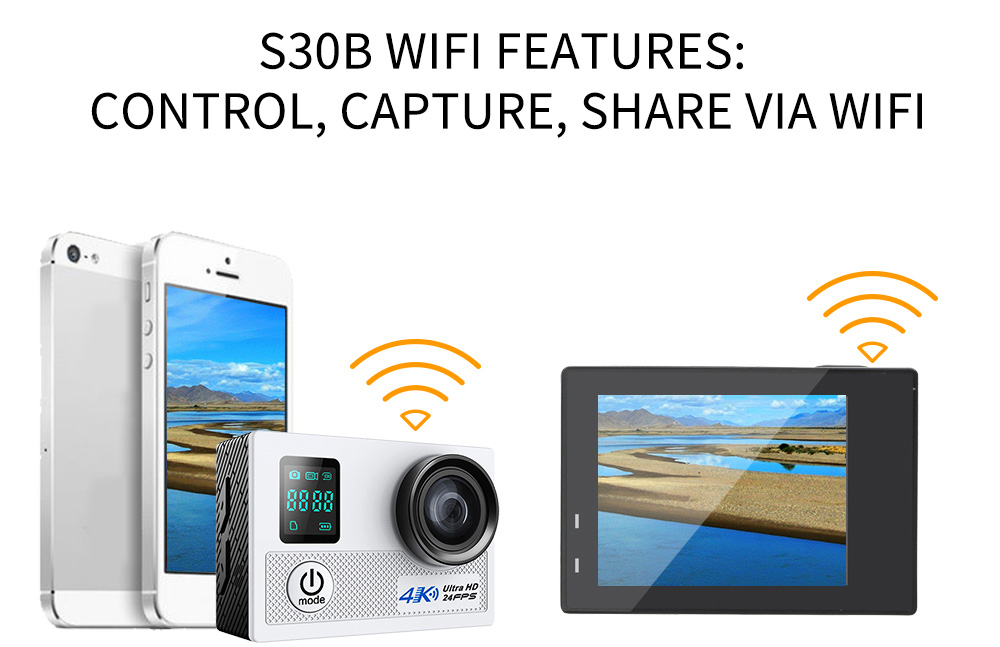 N5B NTK96660 Sony IMX179 2.0 Inches TFT LCD Action Camera 4K 170 Degrees Wide Angle Fish Eye WiFi Dual Lens Waterproof Sports Camera - Silver