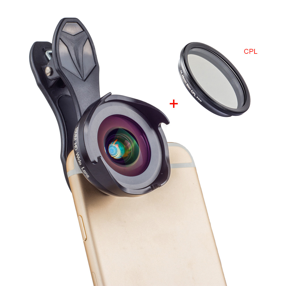 Apexel APL-16MM Optic Professional Wide-angle Macro & Star Filter Phone Camera Lens - Black