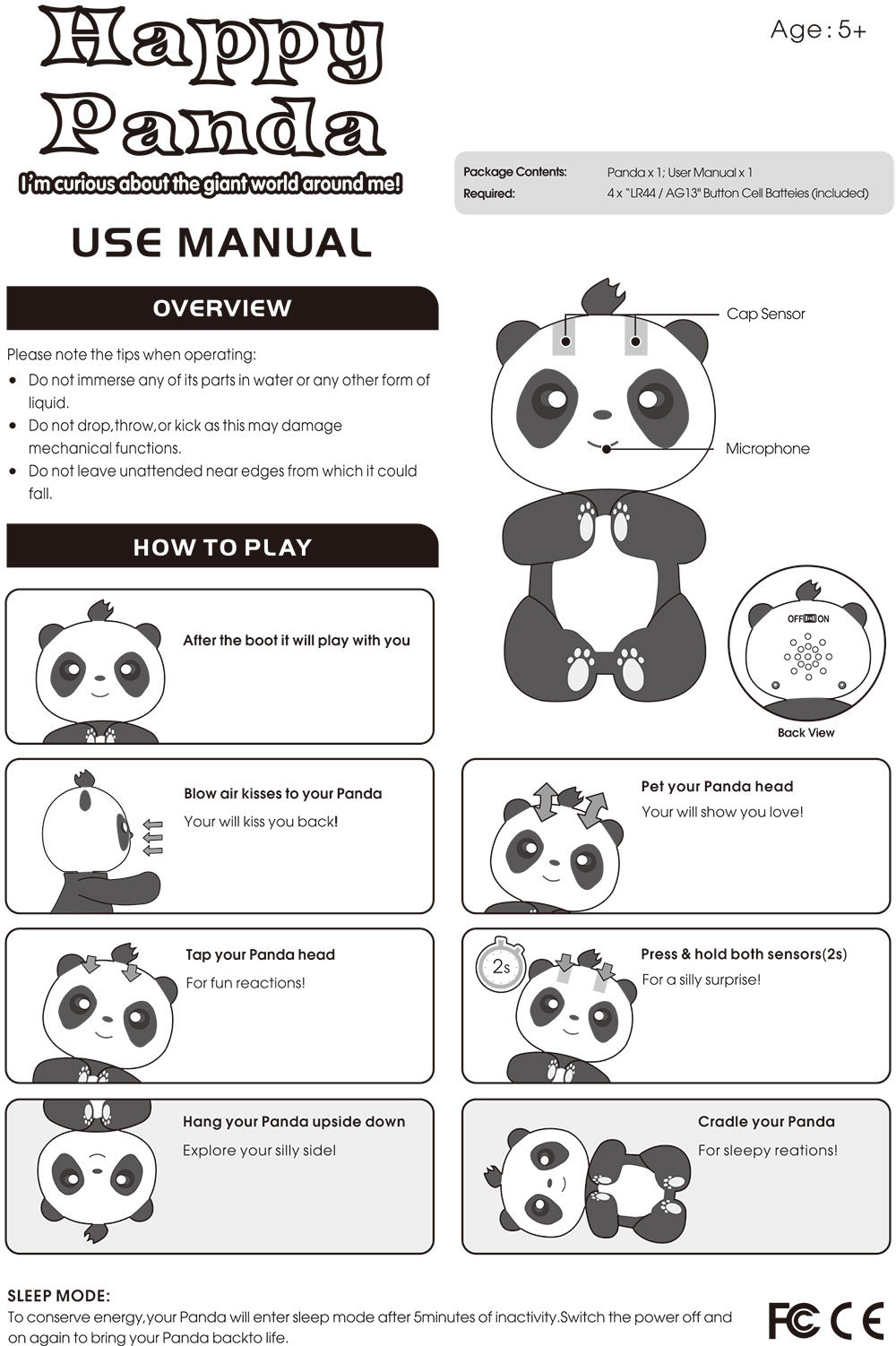 Finger Baby Panda Interactive Intelligent Smart Induction Toys Kids Gift - Black