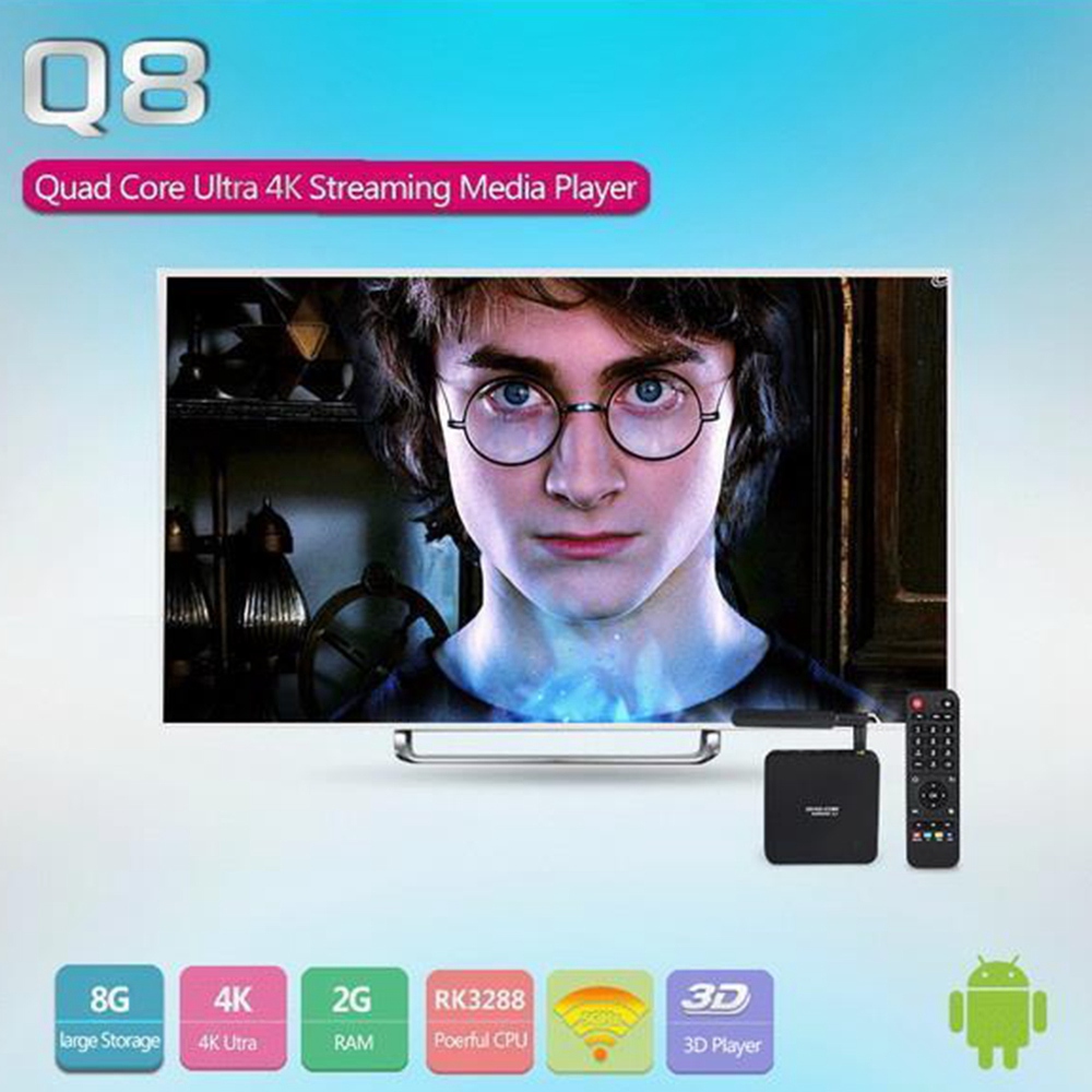 Q8 RK3288 Quad Core 1.8GHz 2GB/8GB Android 4K TV Box 2.4/5G WiFi Bluetooth H.265 HDMI