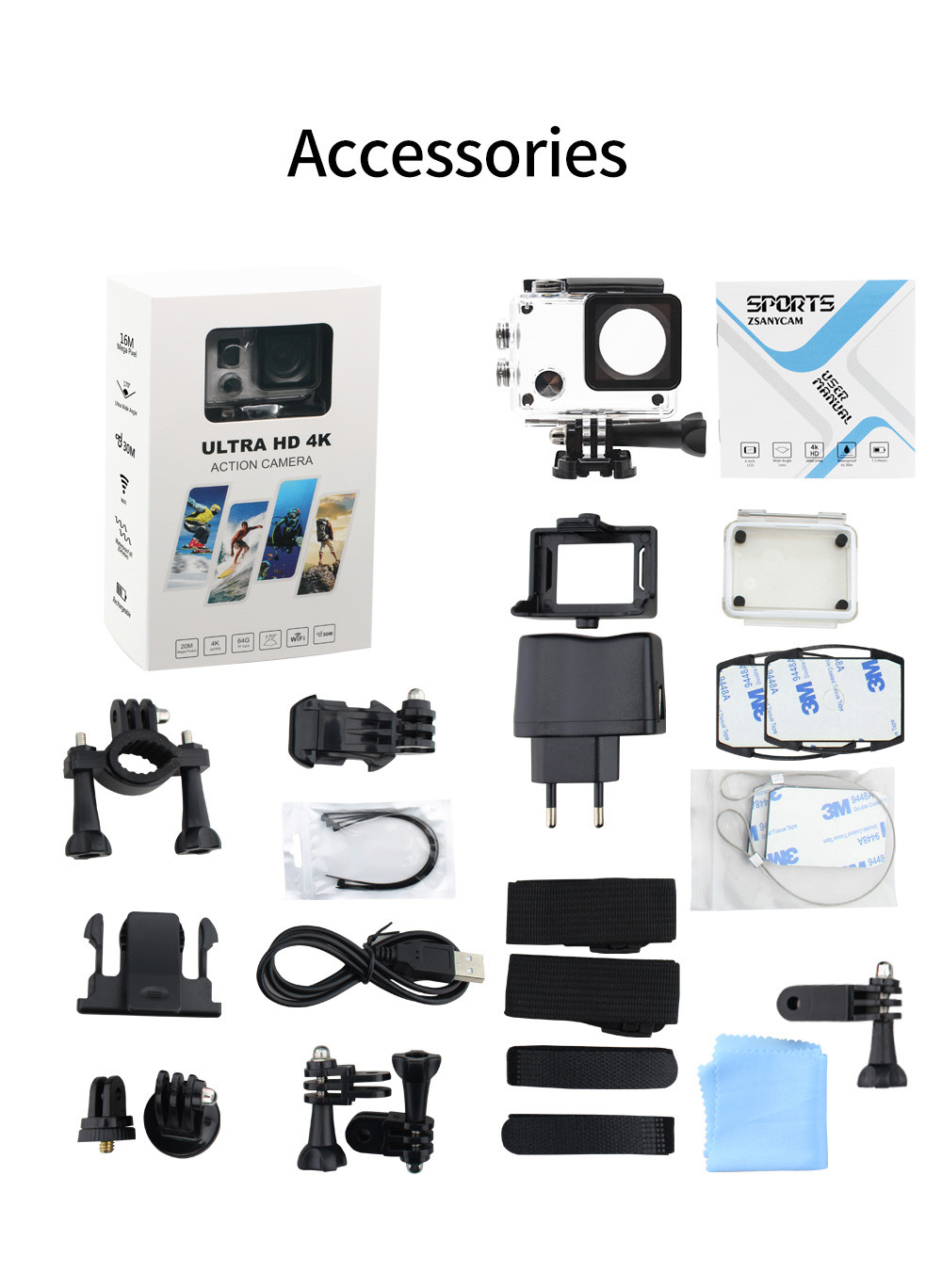 N5B NTK96660 Sony IMX179 2.0 Inches TFT LCD Action Camera 4K 170 Degrees Wide Angle Fish Eye WiFi Dual Lens Waterproof Sports Camera - Silver