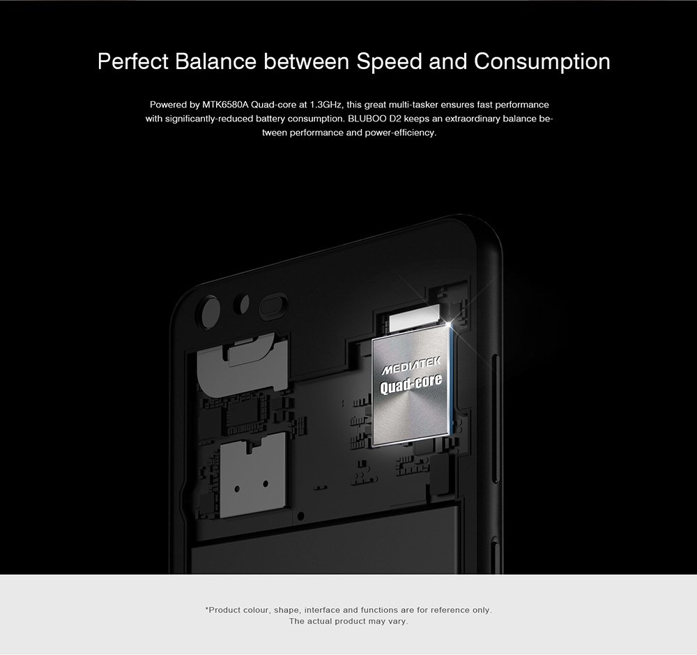 [HK Stock]Bluboo D2 5.2 Inch Smartphone HD Screen Dual Rear Camera 8GB MT6580A Quad Core Android 6.0 3300mAh OTA - Black