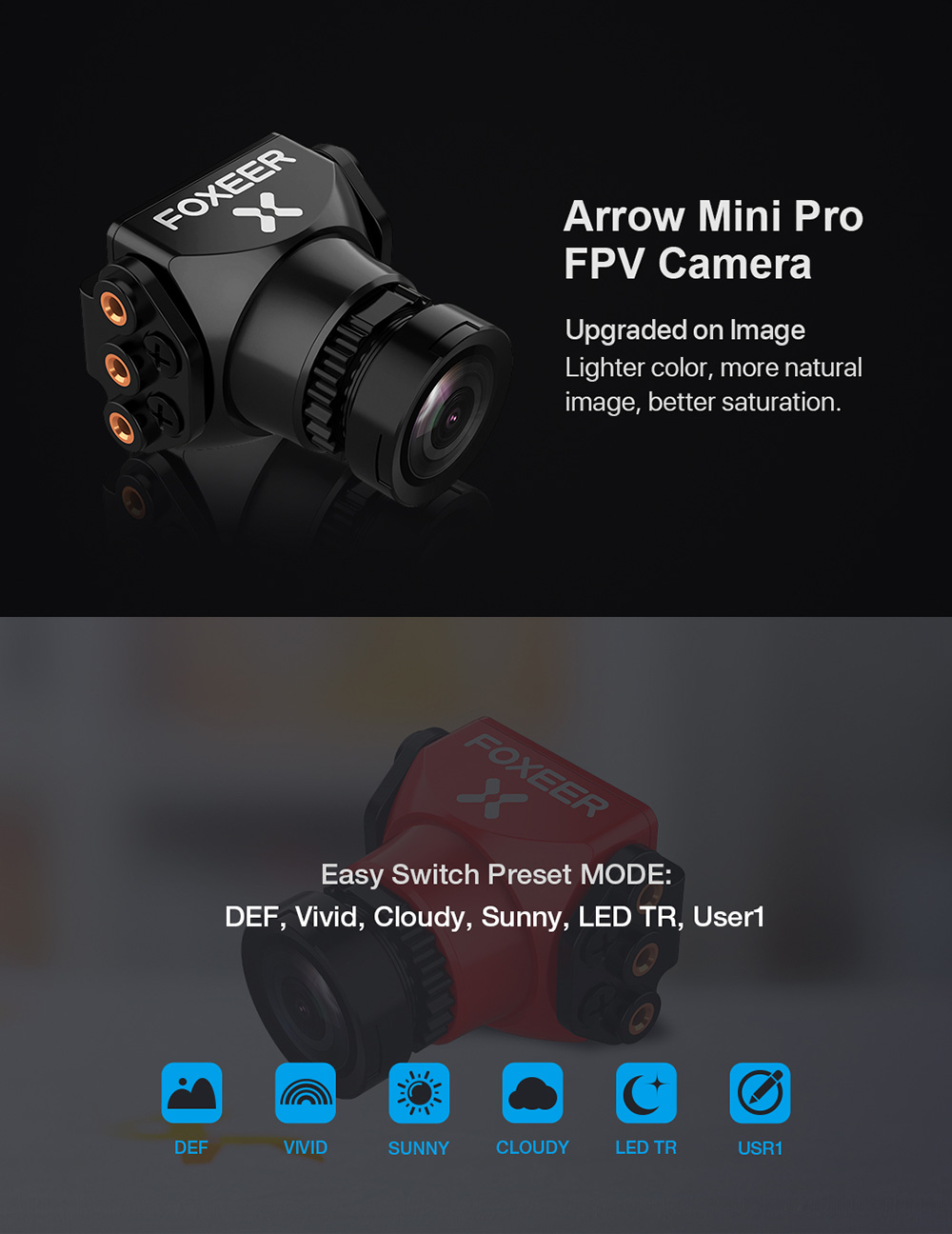 Foxeer Arrow Mini Pro WDR 650TVL 2.5mm 1/3 CCD Sensor Wide Voltage 5-40V OSD FPV Camera PAL - Black