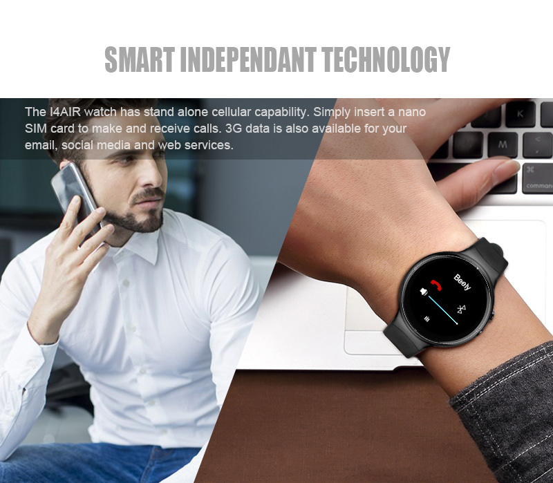 Makibes I4 Air 3G MTK6580 Smartwatch Phone Quad Core 1.3GHz 2GB RAM 16GB ROM 2.0MP Camera Heart Rate Monitor - Black