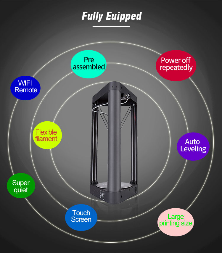 FLSUN QQ Pre-assembled Delta 3D Printer with Printing Size 260x260x370 Auto Leveling Touch Screen WIFI Remote Control