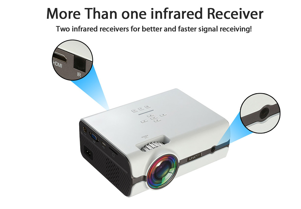 UHAPPY U45 Mini Projector 1080P HD LED 1600 Lumens with Built-in Speakers - Black