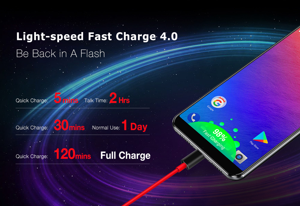 [HK Stock]Ulefone Power 3 6.0 Inch 4G LTE Smartphone 18:9 FHD Screen MT6763 Octa Core 2.0GHz 6GB 64GB Four Cameras Android 7.0 6080mAh Large Battery Fast Charge Face ID - Black