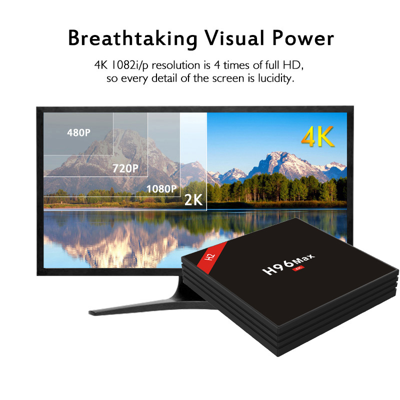 H96 MAX H2 4GB/32GB Android 7.1 RK3328 KODI 17.3 4K TV BOX 2.4G/5G WIFI Blutooth USB3.0 HDMI - Black