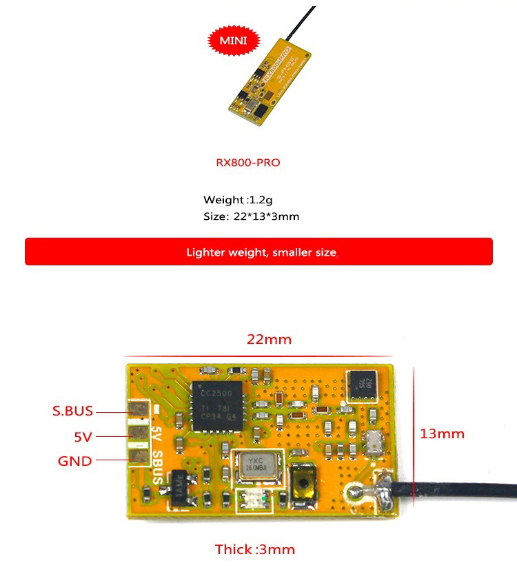 KINGKONG/LDARC TINY X8 2.4G 8CH S-FHSS Digital CC2500 Transmitter with RX800-PRO Receiver Board - Mode 2