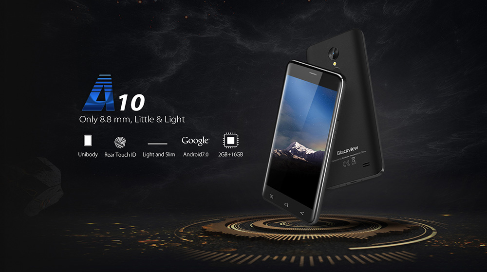 [HK Stock]Blackview A10 5.0 Inch Smartphone 2GB RAM 16GB ROM MTK6580A Quad Core 5.0MP Android 7.0 Touch ID - Gold