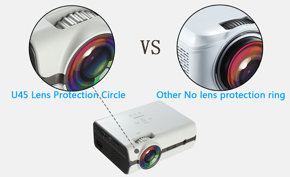 UHAPPY U45 Mini Projector 1080P HD LED 1600 Lumens with Built-in Speakers - Black
