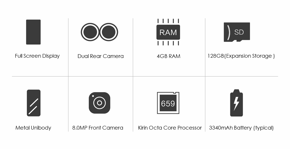 HUAWEI Honor 7X 5.93 Inch Smartphone 18:9 Full Screen 4GB 32GB Kirin 659 Octa Core Dual Rear Cam Android 7.0 Touch ID 3340mAh Battery Metal Body - Blue