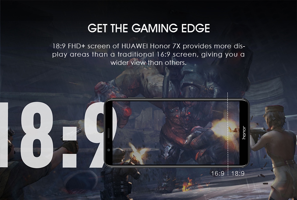 HUAWEI Honor 7X 5.93 Inch Smartphone 18:9 Full Screen 4GB 32GB Kirin 659 Octa Core Dual Rear Cam Android 7.0 Touch ID 3340mAh Battery Metal Body - Blue