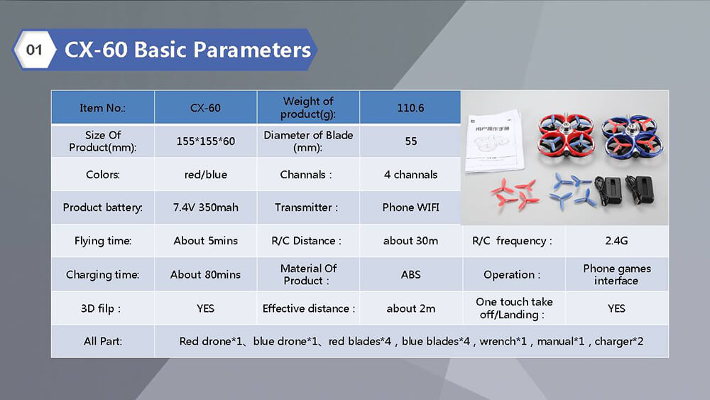 Cheerson CX-60 AIR Dominator 2.4G 4CH 6 Axis Gyro Mobile WIFI RC Fighting Drones - Red+Blue