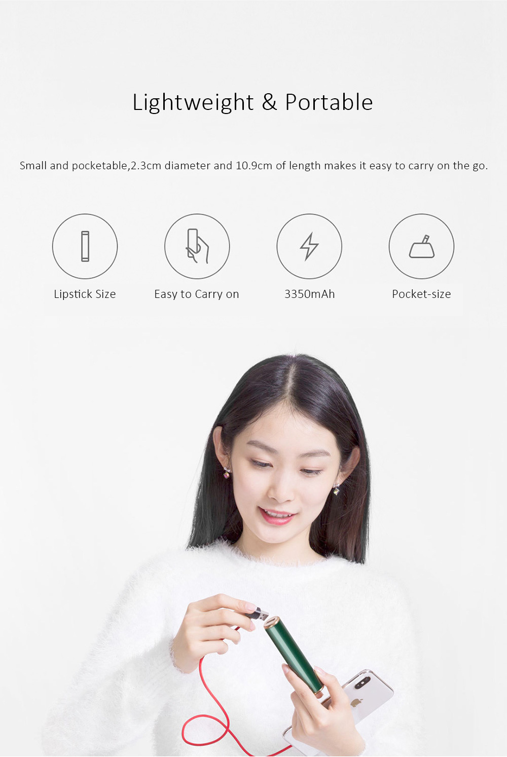 Xiaomi Mijia FOXIO Lipstick 3350mAh Power Bank Type-C Port - Green