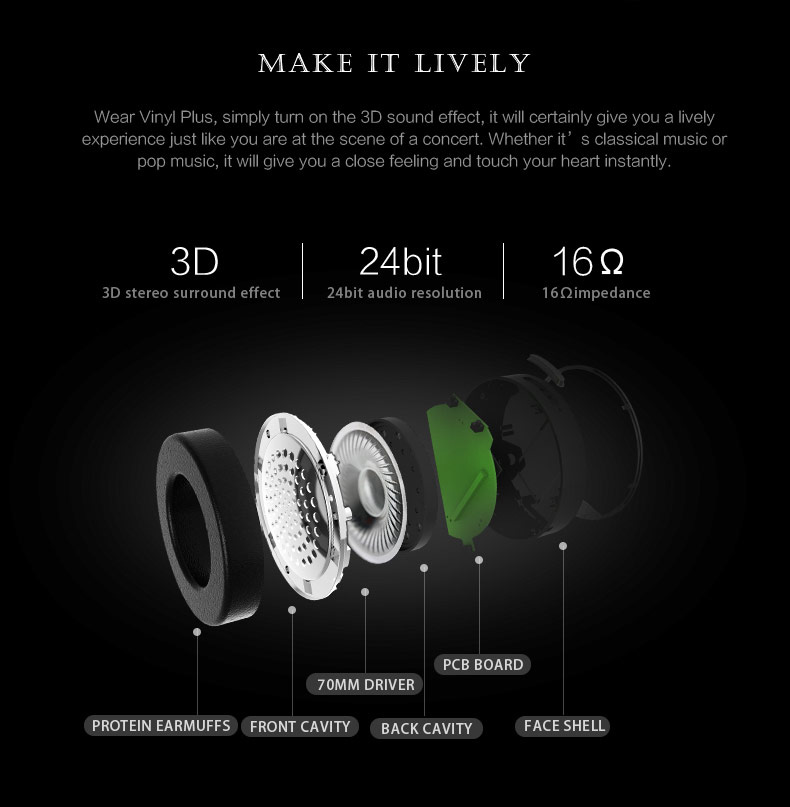 Bluedio Vinyl Plus Wireless Bluetooth Headphones with Mic 3D Sound - Gold + White