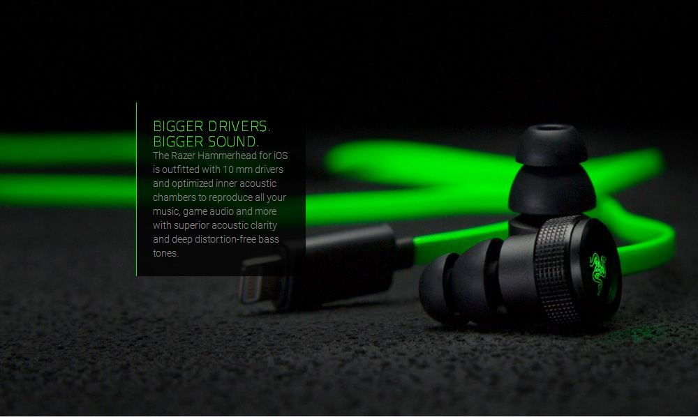 [HK Stock] Razer Hammerhead iOS Headphones with In-Line Remote Mic Lightning Port for iOS Users - Green + Black