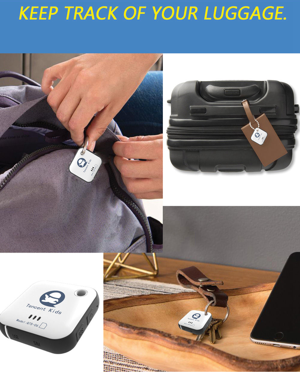 Tencent Mini GPS Tracker GSM GPRS GPS LBS WIFI Tracker Locator 2G Device SOS Alarm Voice Monitoring - White