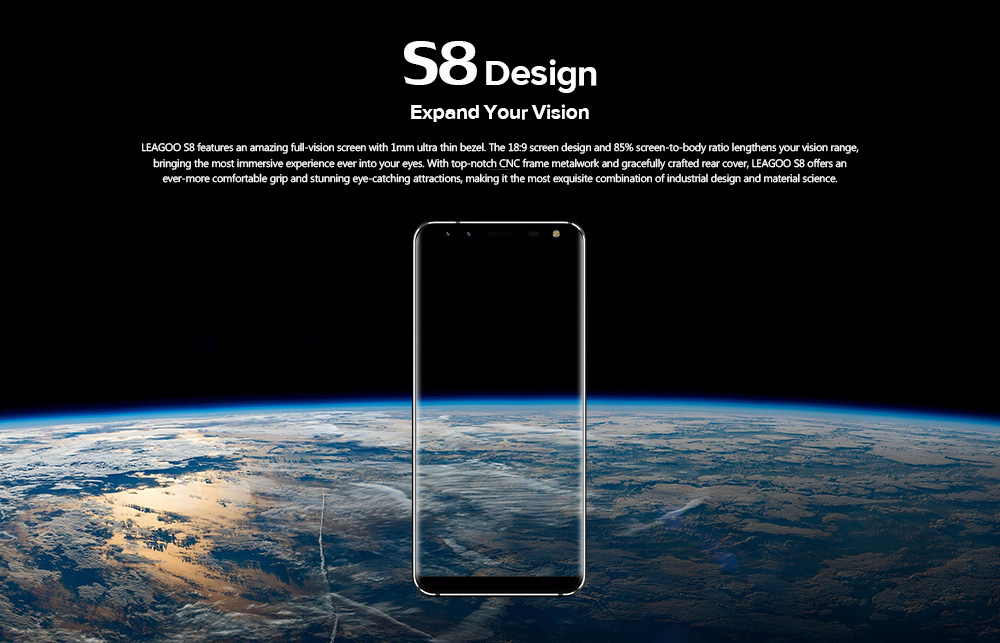 [HK Stock]Leagoo S8 5.7 Inch Smartphone 18:9 HD+ Screen 3GB 32GB MT6750T Octa Core Four Cameras Android 7.0 Touch ID VoLTE - Black