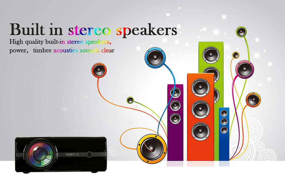 UHAPPY U45 Mini Projector 1080P HD LED 1600 Lumens with Built-in Speakers - Black